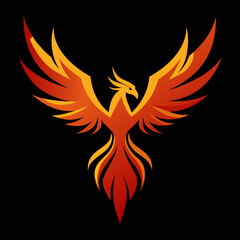 Rising Phoenix silhouette vector illustration on black background