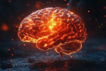 Fototapeta premium Glowing artistic representation of a vibrant human brain with neural pathways