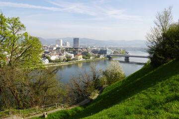The view of Linz and the Danube river, Austria  