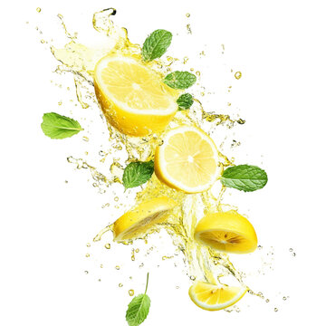  refreshing lemon juice splash liquid explosion with mint leaves on transparent background.png