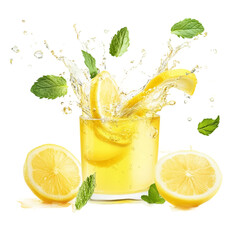  refreshing lemon juice splash liquid explosion with mint leaves on transparent background.png