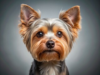 Minimalist Yorkshire Terrier Portrait: Dog Looking at Camera, Cute Puppy Eyes