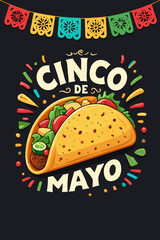 Cinco de Mayo taco illustration with festive decorations  