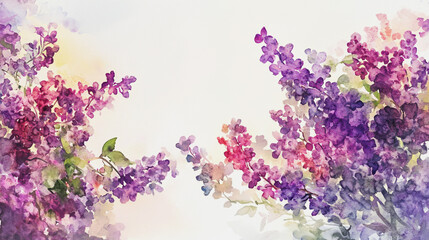 Elegant wedding invitation card background . Minimal hand painted watercolor Lilac flowers texture template background. Design for wedding, vip cover, poster, rsvp moderncard.Valentine's Day