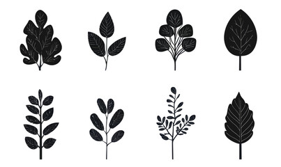 Fototapeta premium Minimalist Black Silhouette Tree and Leaf Vector Set for Logo Design