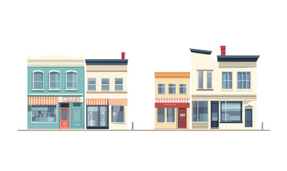 Obraz premium Minimalist Vector Illustration of Street with Shop Buildings in 3D Flat Style