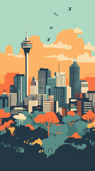 Fototapeta premium Johannesburg Cityscape Poster with Iconic Skyline and Landmarks in Retro Minimalist Style