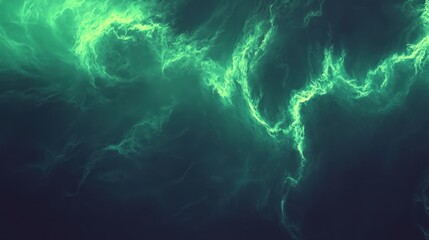 Obraz premium Abstract, glowing, teal-green patterns in a deep background.