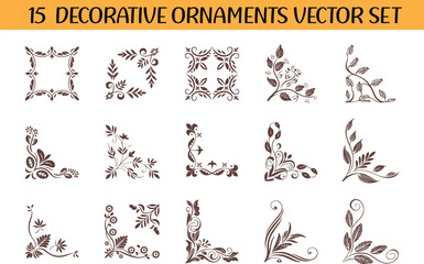 Set of 15 Decorative Floral Corner Ornaments vector design