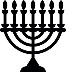Menorah Silhouette in Black | Traditional Candle Holder Vector for Hanukkah, Religious & Cultural Design