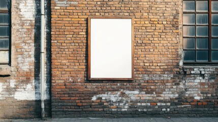High resulation image of poster mockup on an old brick street building wall. Clean, isolated paper for advertising presentation.