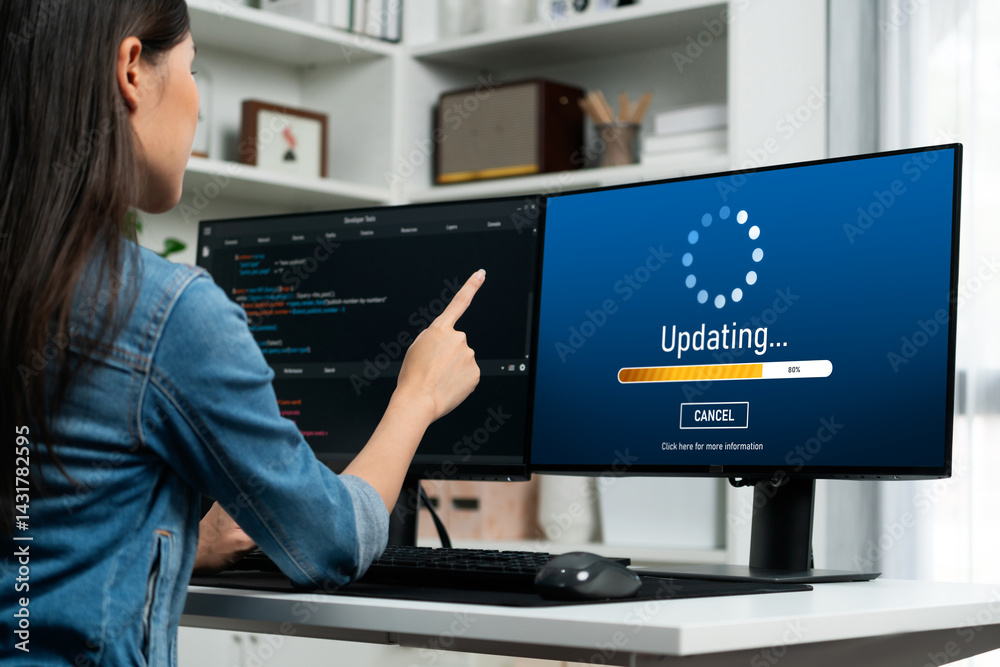 Poster software update on computer for brisk version of device software upgrade
