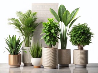 Fototapeta premium Modern Indoor Plants Collection: Potted Houseplants Isolated on White Background