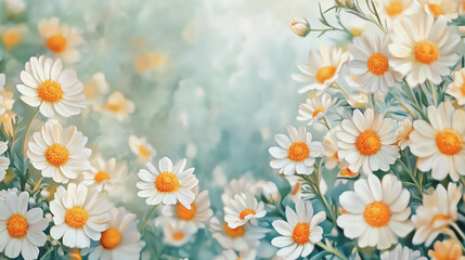 Fototapeta premium Elegant wedding invitation card background . Minimal hand painted watercolor Chamomile flowers texture template background. Design for wedding, vip cover, poster, rsvp moderncard.Valentine's Day