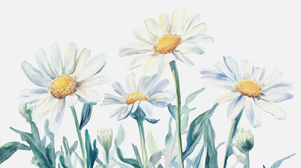 Fototapeta premium Elegant wedding invitation card background . Minimal hand painted watercolor Chamomile flowers texture template background. Design for wedding, vip cover, poster, rsvp moderncard.Valentine's Day