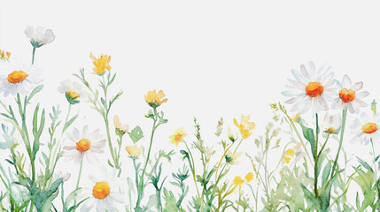 Elegant wedding invitation card background . Minimal hand painted watercolor Chamomile flowers texture template background. Design for wedding, vip cover, poster, rsvp moderncard.Valentine's Day