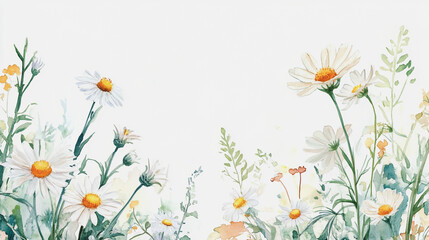 Elegant wedding invitation card background . Minimal hand painted watercolor Chamomile flowers texture template background. Design for wedding, vip cover, poster, rsvp moderncard.Valentine's Day