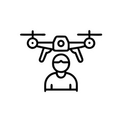 Focused drone pilot controlling quadcopter, minimal outline design