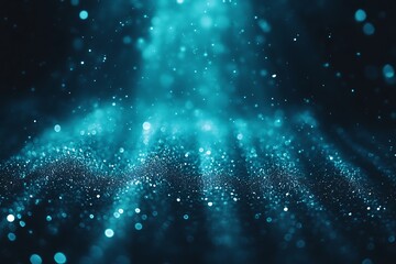 Fototapeta premium Abstract glowing blue wave pattern with particles and smooth flowing lines in a dark background
