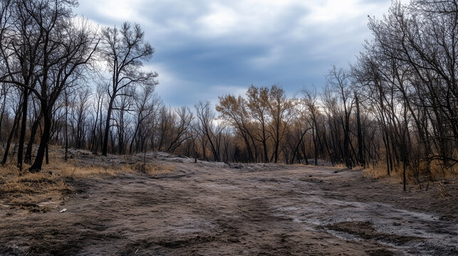 Barren landscape under stormy sky view