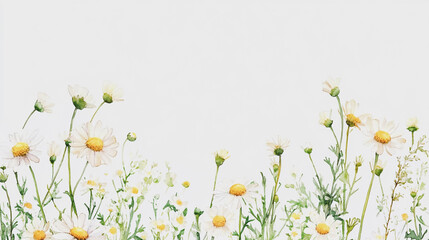 Elegant wedding invitation card background . Minimal hand painted watercolor Chamomile flowers texture template background. Design for wedding, vip cover, poster, rsvp moderncard.Valentine's Day