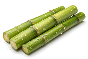 Fresh Sugarcane Stalks on White Background High-Res Agricultural Image.