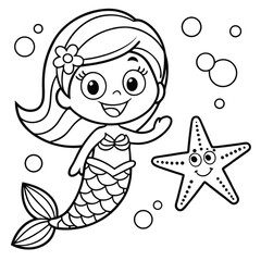Cute Mermaid Coloring Pages For Kids