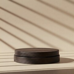 Minimalist Dark Wood Product Display Podium with Linear Shadow Pattern