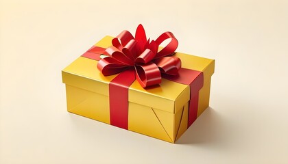 Obraz premium Christmas Gift Box with Red and Gold Ribbon