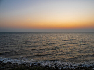 Photography sunset sea panorama high view landscape horizon summer season shore nobody wind soft wave cool holiday calm sky twilight evening day time nature tropical coast ocean bay water travel