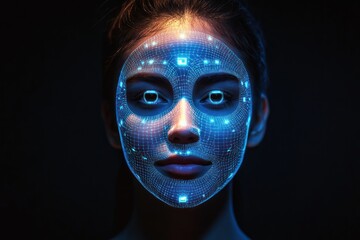Biometric facial scan on black digital background