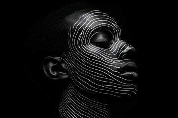 Biometric facial scan on black digital background