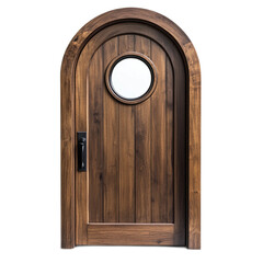 Elegant Dark Walnut Arched Door with Round Porthole for Modern Home Architecture and Interior Design Inspirations