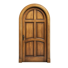 Single Honey Oak Arched Door Featuring Curved Top and Decorative Panels with Rich Wood Grain and Classic Design