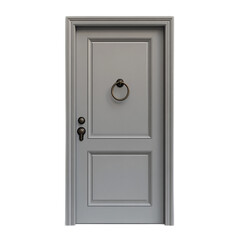 Elegant Gray Cottage Door with Double Panels and Vintage Hardware, Perfect for Interior Design or Home Renovation Projects