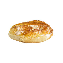 Golden crusty ciabatta bread loaf isolated on white background. Freshly baked Italian-style bread
