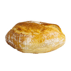 Golden crusty ciabatta bread loaf isolated on white background. Freshly baked Italian-style bread
