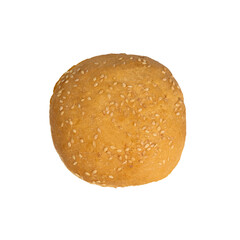 Sesame seed hamburger bun isolated on white background. Golden soft burger bun