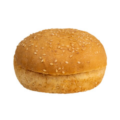 Sesame seed hamburger bun isolated on white background. Golden soft burger bun