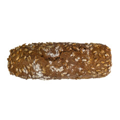 Multigrain dark bread loaf with seeds isolated on white background. Crunchy and healthy artisan
