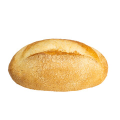 Oval rustic golden bread loaf isolated on white background. Classic artisan crusty bread