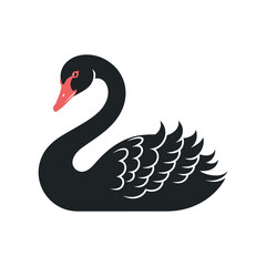 Elegant Black Swan Vector Illustration With Red Beak On White Background For Creative Design Projects