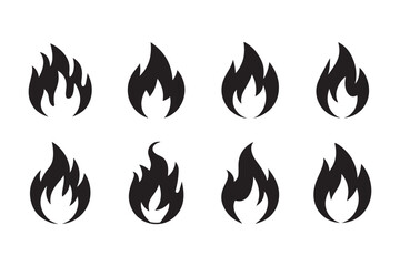 set of fire flames vector icon illustration on white background. Fire vector icon set silhouette. Bonfire vector icons.