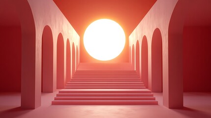 Pink archway stairway to light