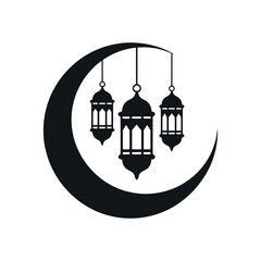 Obraz premium Ramadan Kareem Crescent Moon With Lanterns Minimalist Vector Illustration For Islamic Celebrations And Festive Background Designs