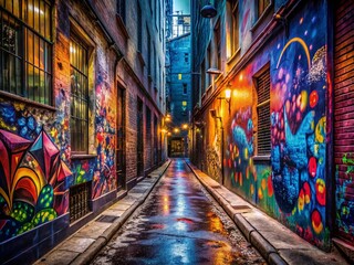 Fototapeta premium Narrow Alleyway Graffiti Art Urban Street Photography Background