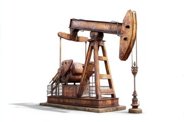 Rusted vintage oil pumpjack from the American Midwest showcasing weathered steel textures and historical significance