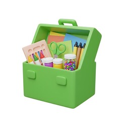 3D green kids art supply box