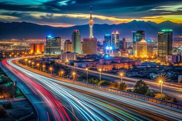 Obraz premium Nevada Cityscape Skyline at Night - Long Exposure Photography