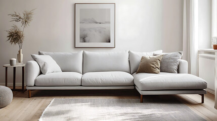 Fototapeta premium Bright Scandinavian Interior with Soft Rug and White Lighting